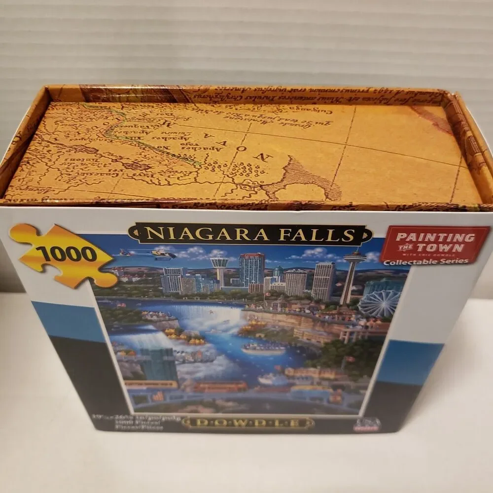 1000 Piece Puzzle Dowdle Niagara Falls Painting The Town with Poster Map Box